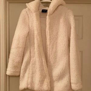 White fuzzy jacket with hood